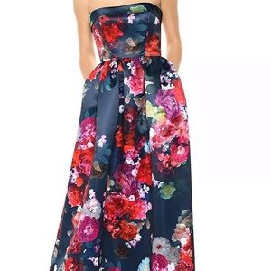 Parker Black Floral Satin Gown